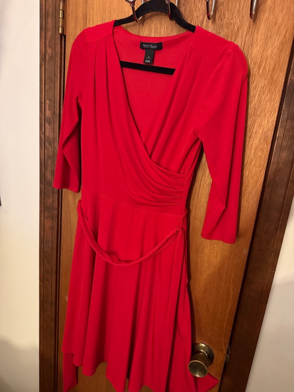 White House Black Market Bright Red Faux-Wrap Long Sleeve Dress